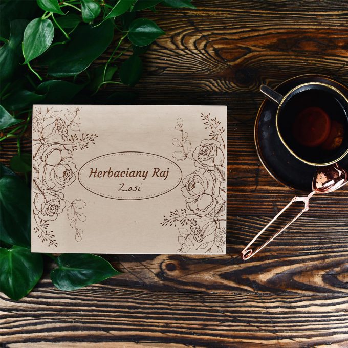 Personalizowane drewniane pudełko na herbatę - Herbaciany Raj