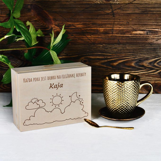 Personalizowane drewniane pudełko na herbatę - Każda Pora Jest Dobra Na Filiżankę Herbaty!