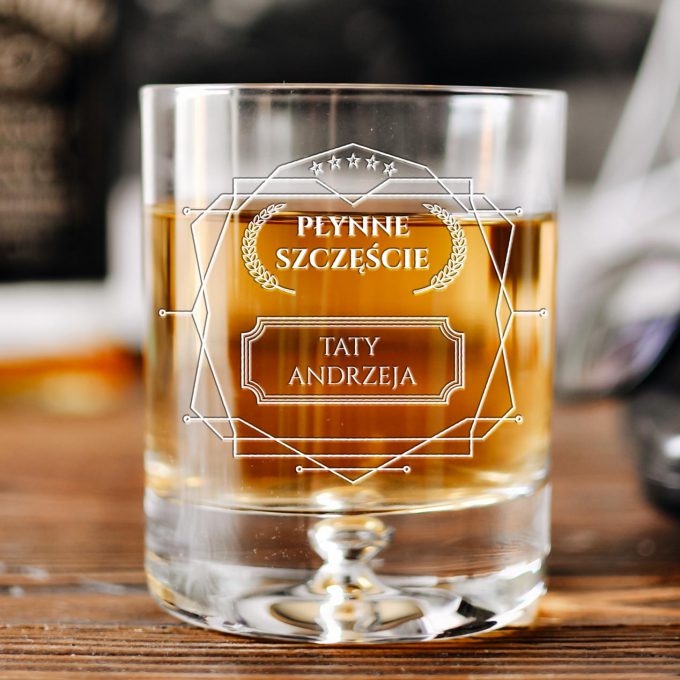 Personalizowana szklanka do whisky - Płynne szczęście. Prezent dla Taty