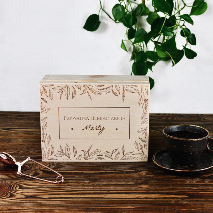 Personalizowane drewniane pudełko na herbatę - Prywatna Herbaciarnia