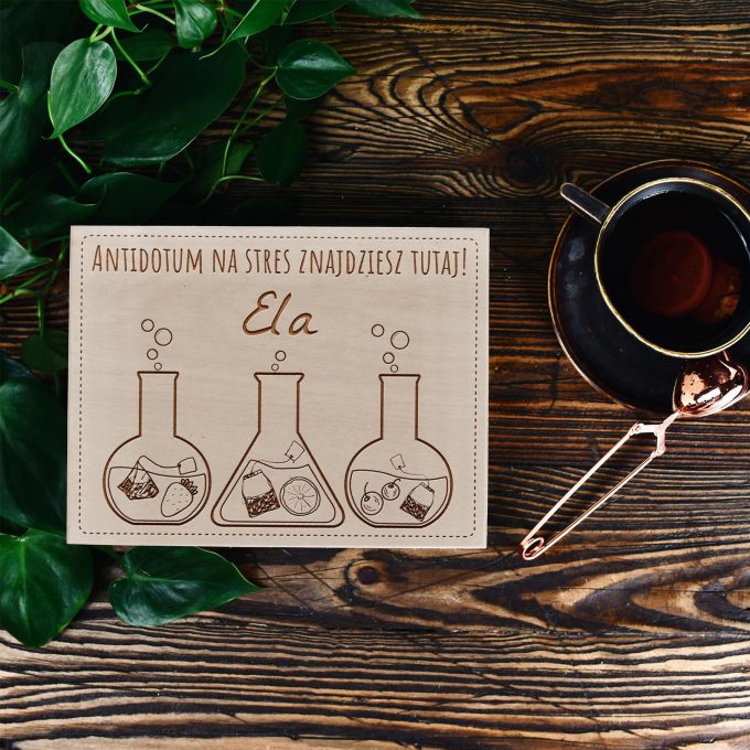 Personalizowane drewniane pudełko na herbatę - Antidotum na stres