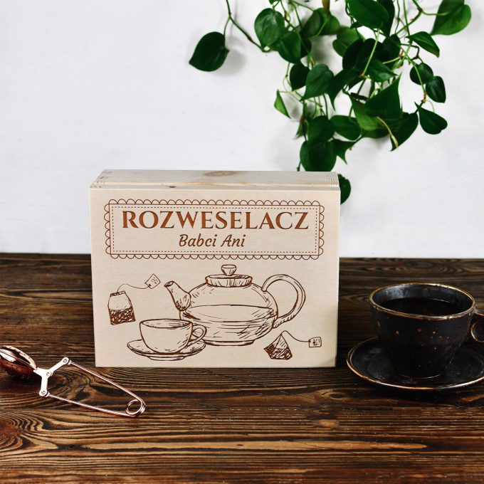 Personalizowane drewniane pudełko na herbatę - Rozweselacz Babci