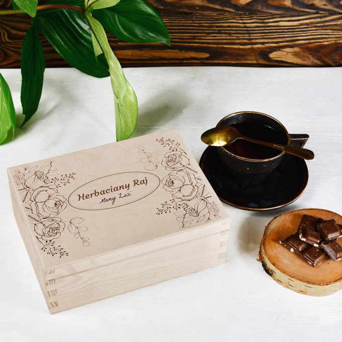 Personalizowane drewniane pudełko na herbatę - Herbaciany Raj Mamy