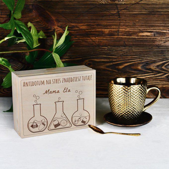 Personalizowane drewniane pudełko na herbatę - Antidotum na stres Mamy