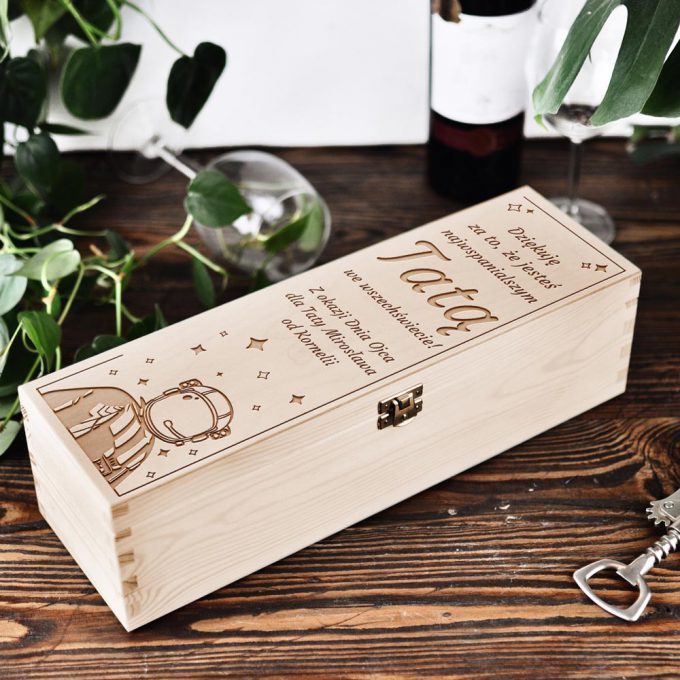 Personalizowane drewniane pudełko na alkohol - jesteś najwspanialszym Tatą we wszechświecie