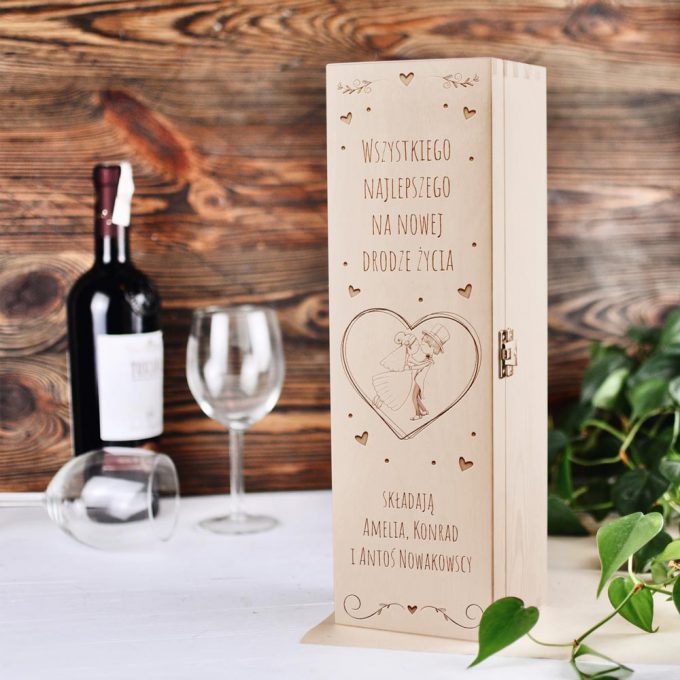 Personalizowane drewniane pudełko na wino - Wszystkiego najlepszego na nowej drodze życia