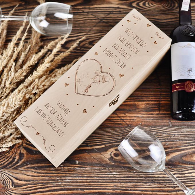 Personalizowane drewniane pudełko na wino - Wszystkiego najlepszego na nowej drodze życia