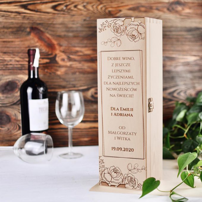 Personalizowane drewniane pudełko na wino - Dobre wino, z jeszcze lepszymi życzeniami
