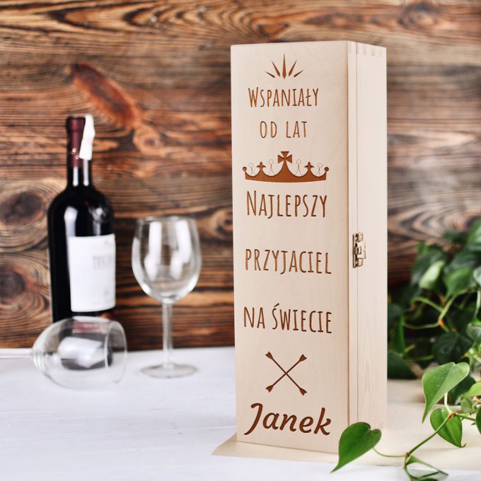 Personalizowane drewniane pudełko na wino - Najlepszy Przyjaciel Na Świecie