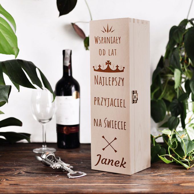 Personalizowane drewniane pudełko na wino - Najlepszy Przyjaciel Na Świecie