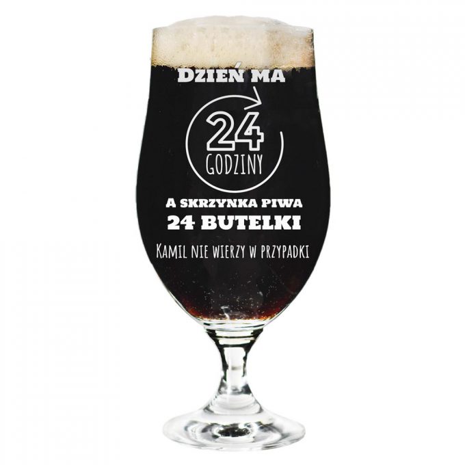 Grawerowana szklanka do piwa - Dzień ma 24h, a skrzynka piwa - 24 butelki