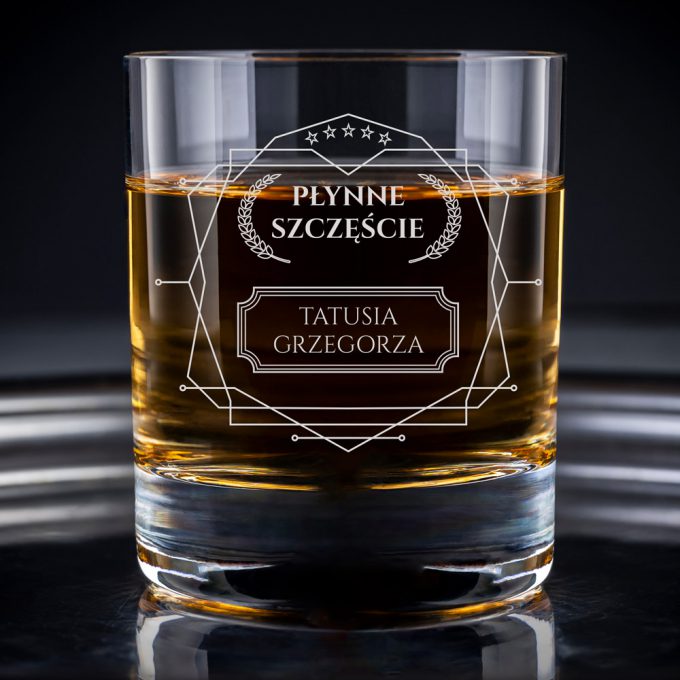 Szklanka do whisky z grawerem: Płynne szczęście Tatusia Grzegorza/ Wyprzedaż